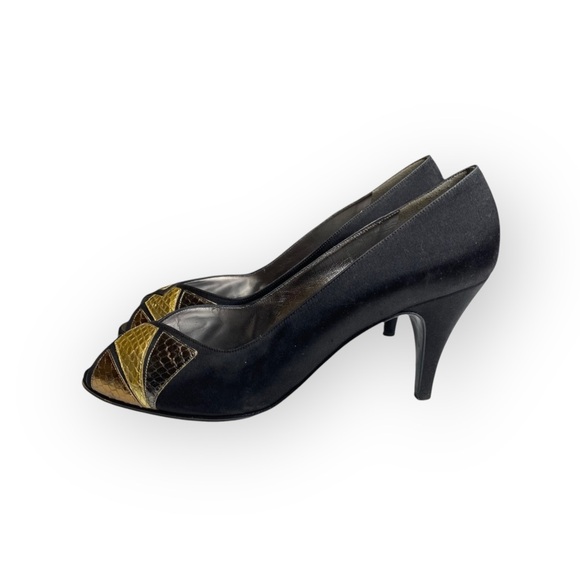 Vintage: Bruno Magli ✦ Kitten Heel Peep Toe Pumps ✦ Metallic Leather Patchwork ✦ - Picture 6 of 16
